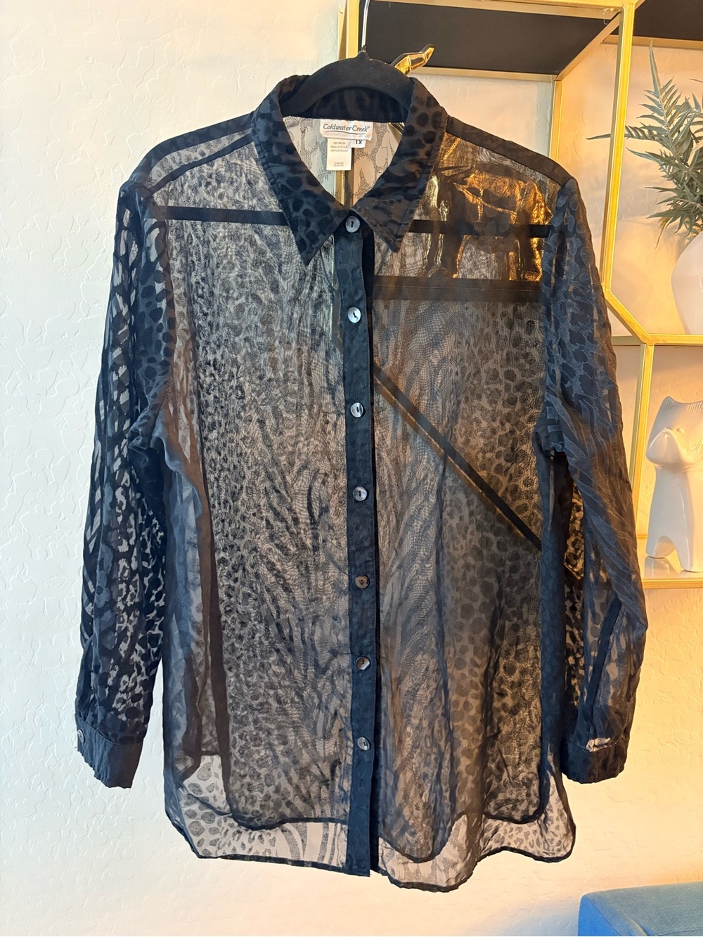 Coldwater Creek Sheer Animal Pattern Button front Blouse Womens size 1X USA